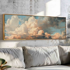 Vintage Stimmungsvolle Wolken Leinwand gerahmt: Minimalistische Bauernhaus Wandkunst