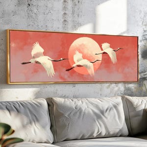 Japanese Crane Wall Art Framed, Japandi Flying Birds, Minimalist Japanese Wall Art, Vintage Crane Wall Art, Above Bed Decor, Asian Art Print