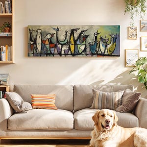 Vintage Vögel auf Draht Wandkunst Gerahmt: Moderne geometrische horizontale Wandkunst