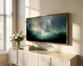 Abstract Dark Ocean Wall Art, Horizontal Moody Wall Decor