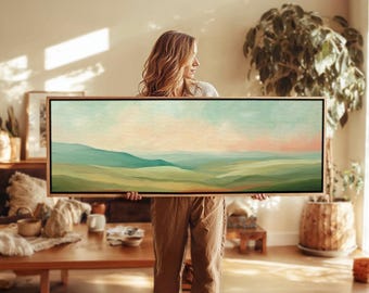 Framed Panoramic Landscape Art Print: Muted Pastel Tones, Boho Decor
