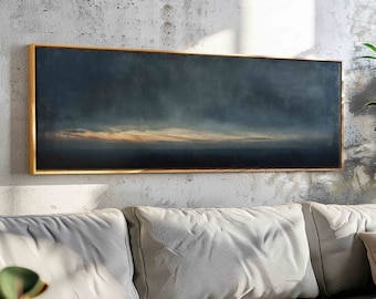 Ingelijste humeurige muurkunst, horizontale zeegezicht en wolkenmuurkunstprint, grote brede rustige muurkunst, boven bed/bankdecor, moderne muurkunst