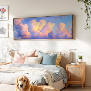Vintage ingelijste panoramische muurkunst wolk - minimalistische horizontale print voor decoratie boven bed