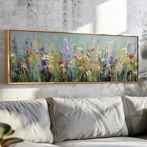 Framed Wildflowers Wall Art: Vintage Floral Landscape Print