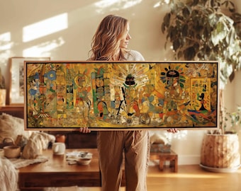 Framed Panoramic Wall Art: Abstract Geometric Print, Boho Decor