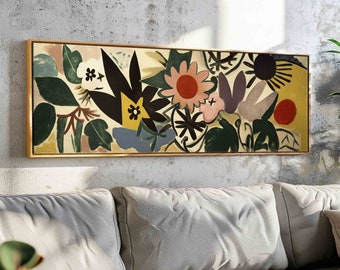 Panoramische bloemenmuurkunst - Moderne kunst uit het midden van de eeuw - Minimalistisch wanddecor - Horizontale muurkunst - Grote muurkunst - Boven bed/bankprint