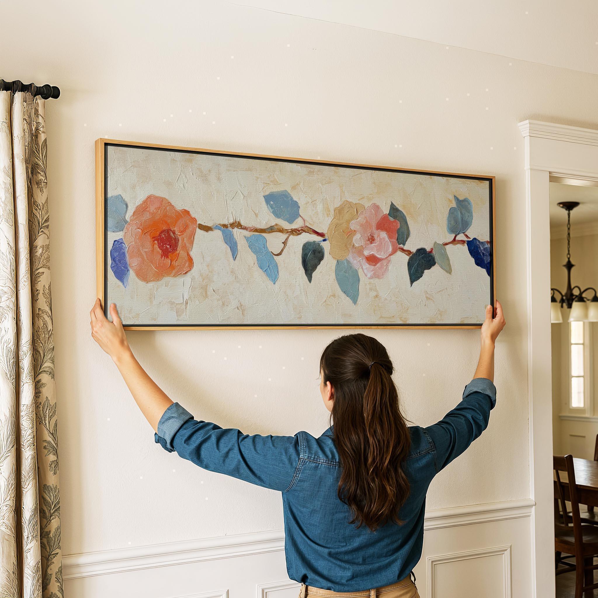 Panoramic Floral Framed Canvas: Minimalist Horizontal Wall Art - Etsy
