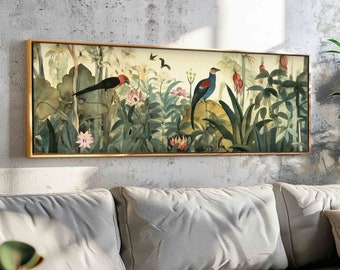 Panoramische botanische muurkunst - Horizontale muurkunst - Bloemenprint - Grote brede muurkunst - Panoramische bloemenmuurkunstprint - Print boven bed