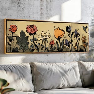 Mid Century Modern Botanical Framed Wall Art: Large Floral Print