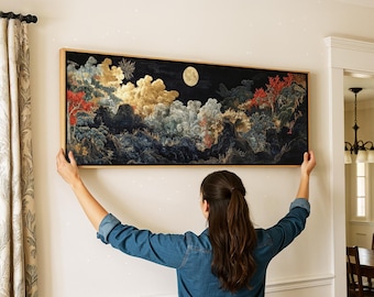 Tapiz japonés vintage con paisaje: Impresión artística asiática enmarcada