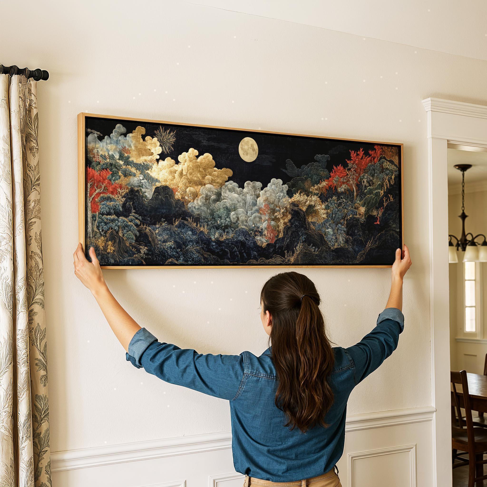 Vintage Japanese Landscape Tapestry Print: Framed Asian Wall Art