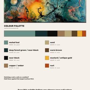 Colour palette read from the print file: every tone in this artwork with its hex code and its share of the panel