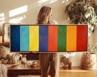 Mid Century Modern Framed Wall Art: Horizontal Geometric Colorful Print