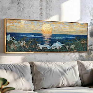 Vintage Japanese Wall Art Framed, Horizontal Vintage Wall Art Print, Japanese Seascape Print, Boho Wall Decor, Above Bed Decor