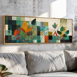 Modern Botanical Wall Art Framed, Mid Century Modern Floral Wall Art Print, Horizontal Wall Art, Large-Wide Wall Art, Above Bed Decor
