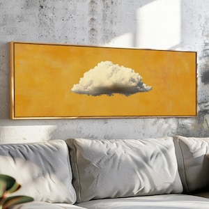 Yellow Cloud Wall Art Framed, Panoramic Minimalist Wall Art, Horizontal Modern Cloud Print, Large Cloud Art, Above Bed Decor, Calm Wall Art