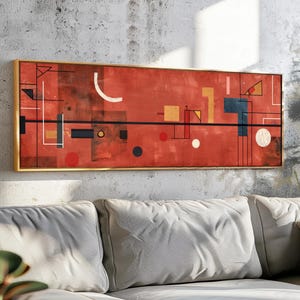 Halverwege de eeuw moderne abstracte muurkunst ingelijst - panoramische geometrische muurkunst - moderne kunstafdruk - decoratie boven het bed - horizontale muurkunst
