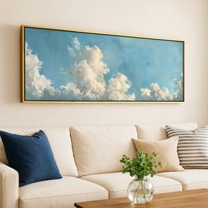 Vintage Clouds Framed Wall Art: Sky Blue Panoramic Print