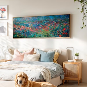 Arte mural enmarcado de prado de flores silvestres: paisaje primaveral panorámico