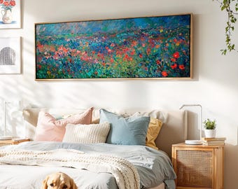 Wildflower Meadow Wall Art Framed: Panoramic Spring Landscape - Horizontal Wall Art - Large Wall Art - Panoramic Print - Above Bed Decor