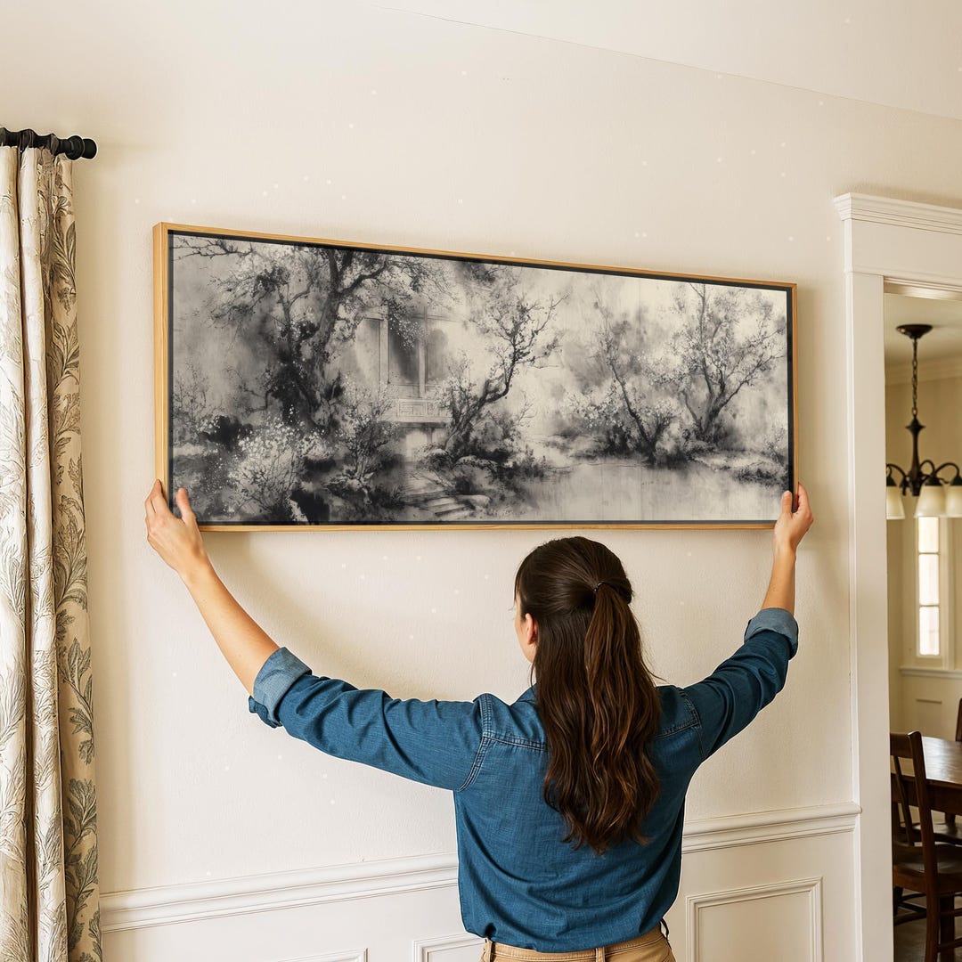 額装された日本の風景画：ヴィンテージ水墨画の壁掛けプリント - Etsy 日本