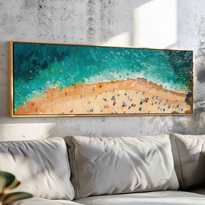 Framed Beach Print: Aerial Summer Seascape, Panoramic Wall Art