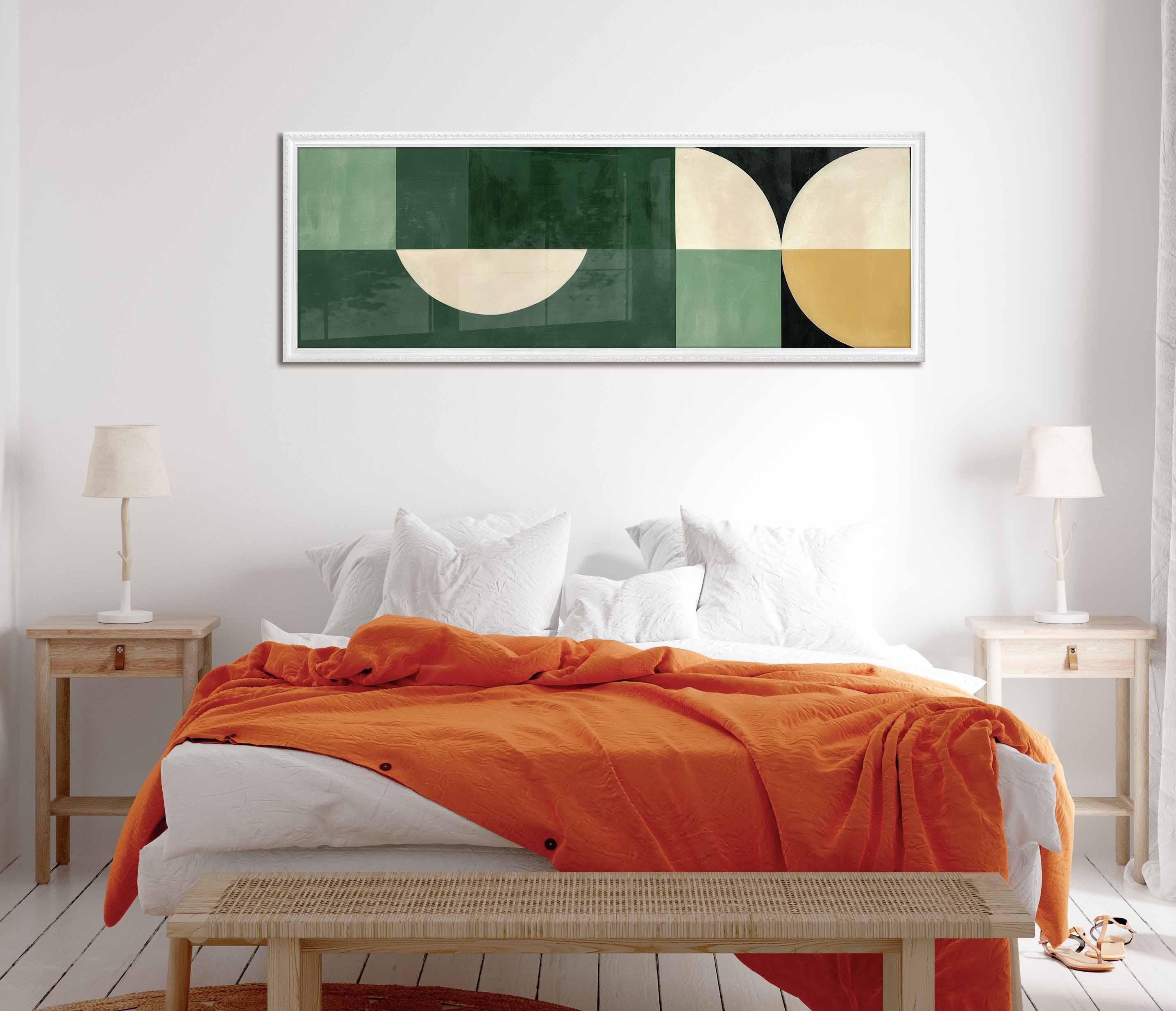 Framed Mid Century Wall Art, Panoramic Geometric Modern Wall