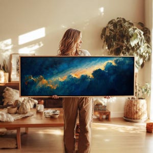 Vintage Moody Cloud Framed Canvas Art: Panoramic Wall Decor