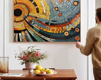 Art mural moderne Mid-Century géométrique encadré : grande impression d'art horizontale pour chambre à coucher et salon