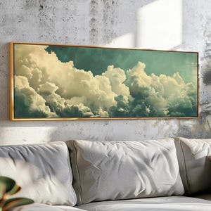 Vintage Cloudscape Framed Wall Art: Minimalist Panoramic Print