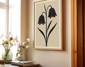 Art mural floral moderne du milieu du siècle encadré, impression florale rétro Bauhaus