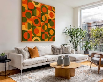 Mid Century Modern Stor Fyrkantig Retro Väggkonst Inramad Tavla