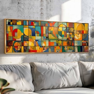 Mid Century Modern Wall Art Framed - Horizontal Modern Wall Art, Panoramic Above Bed Decor - Boho Wall Art Print - Large Wide Wall Art