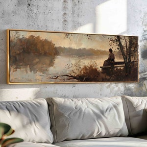 Moody Vintage Wall Art Framed, Horizontal Wall Art Print, Panoramic Vintage Print, Wide Vintage Painting, Large Wall Art, Above Bed Decor