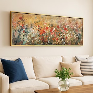 Framed Wildflower Oil Painting: Panoramic Landscape Art Print