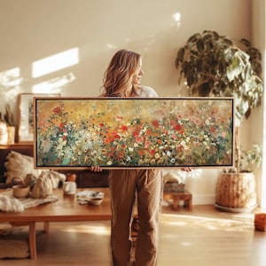 Abstract Wildflower Wall Art Framed Painting: Panoramic Landscape Art Print