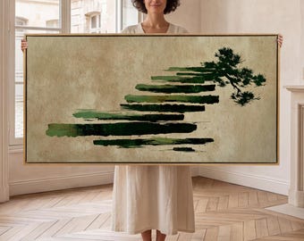 Japandi Wall Art Framed, Large Horizontal Minimalist Beige Wabi Sabi Art Print, Modern Home Decor