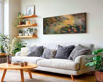 Vintage Floral Framed Wall Art: Panoramic Nature Painting Print