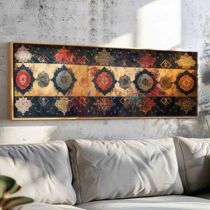 Vintage Tapestry Wall Art Framed - Muted Tones Vintage Textile Wall Art Print - Eastern Tapestry Print - Boho Wall Decor - Above Bed Decor