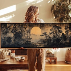 Vintage Japanese Landscape Tapestry Print: Framed Asian Wall Art