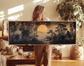 Tapiz japonés vintage con paisaje: Impresión artística asiática enmarcada