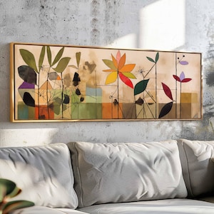 Modern Botanical Wall Art Framed, Mid Century Modern Floral Wall Art Print, Horizontal Wall Art, Large-Wide Wall Art, Above Bed Decor