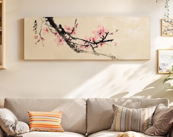 Japanese Cherry Blossoms Framed Wall Art: Minimalist Asian Print