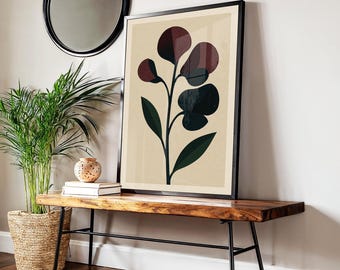 Art mural floral moderne du milieu du siècle, impression rétro Bauhaus, art vintage de mauvaise humeur