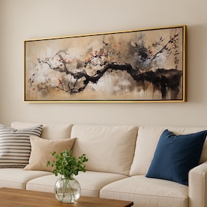 Wabi Sabi Japanese Art: Panoramic Framed Canvas Wall Decor