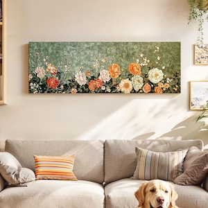 Framed Japanese Floral Tapestry: Vintage Botanical Wall Art