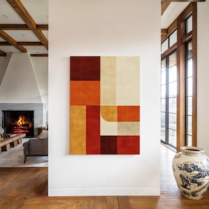 Mid Century Modern gerahmte Leinwand Wandkunst: Abstraktes geometrisches Boho Dekor