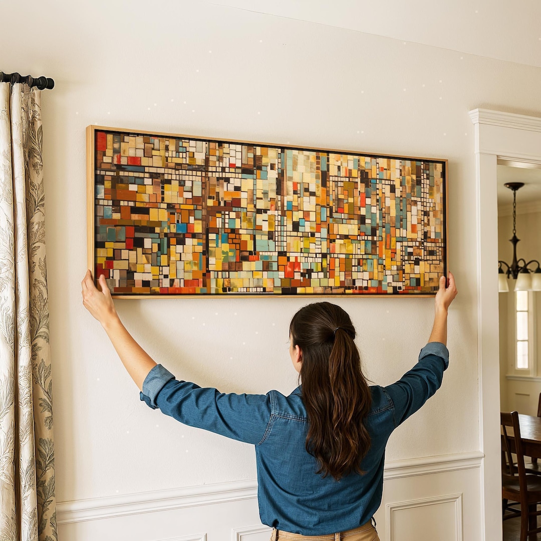 Framed Mid Century Modern Mosaic Canvas Art: Horizontal Panoramic