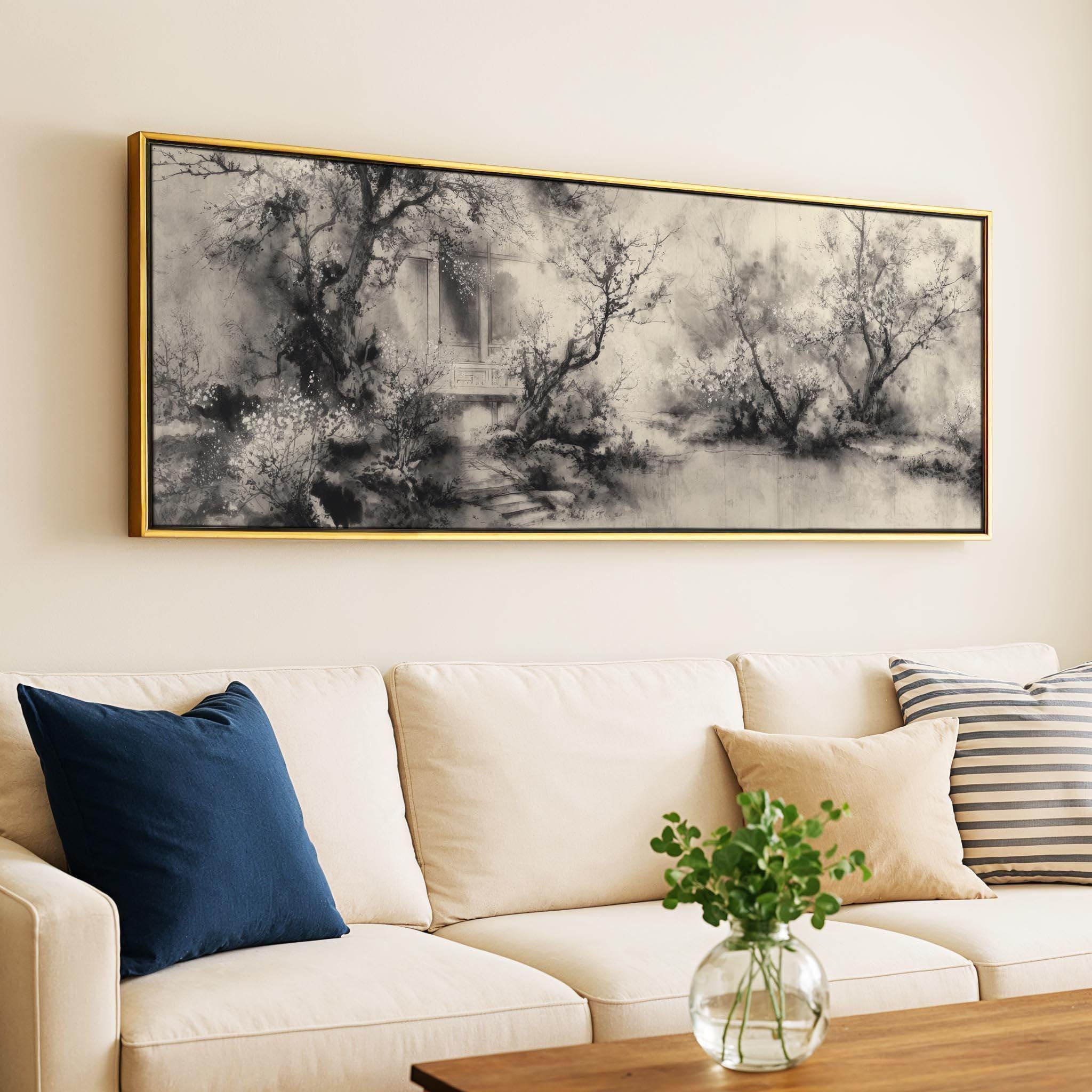 額装された日本の風景画：ヴィンテージ水墨画の壁掛けプリント - Etsy 日本