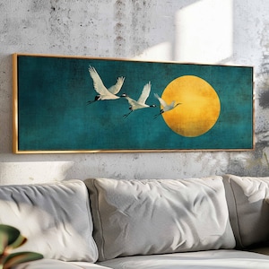 Japanese Crane Wall Art Framed, Japandi Flying Birds, Minimalist Japanese Wall Art, Vintage Crane Wall Art, Above Bed Decor, Asian Art Print